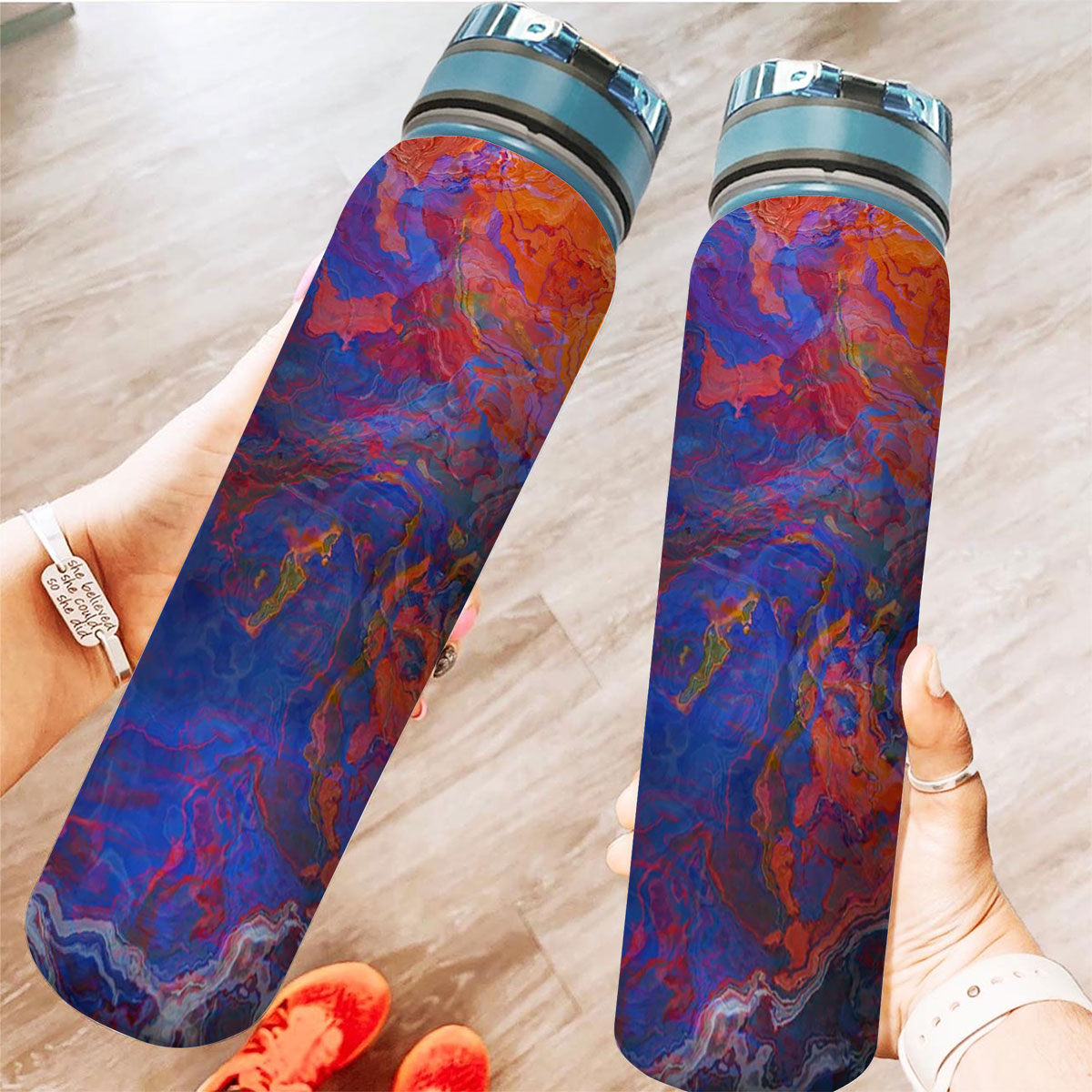 Red And Blue Abstract Tracker Bottle