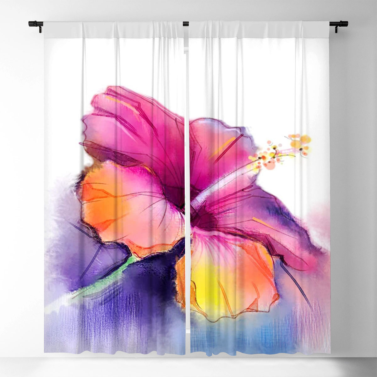 Abstract Colorful Hibiscus Window Curtain