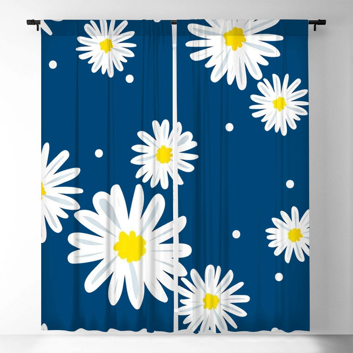 Abstract Daisy With Blue Window Curtain