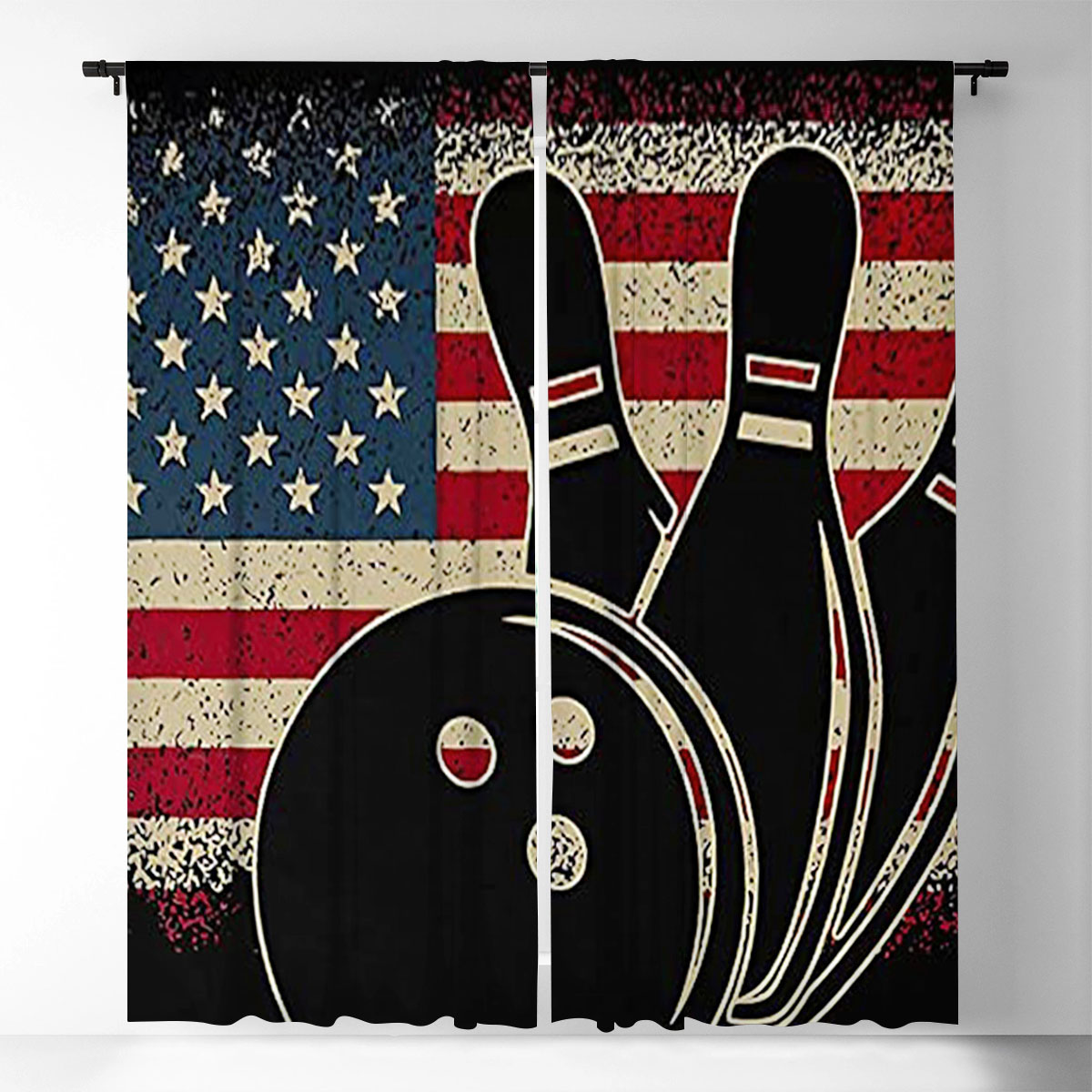 American Flag Black Bowling Window Curtain