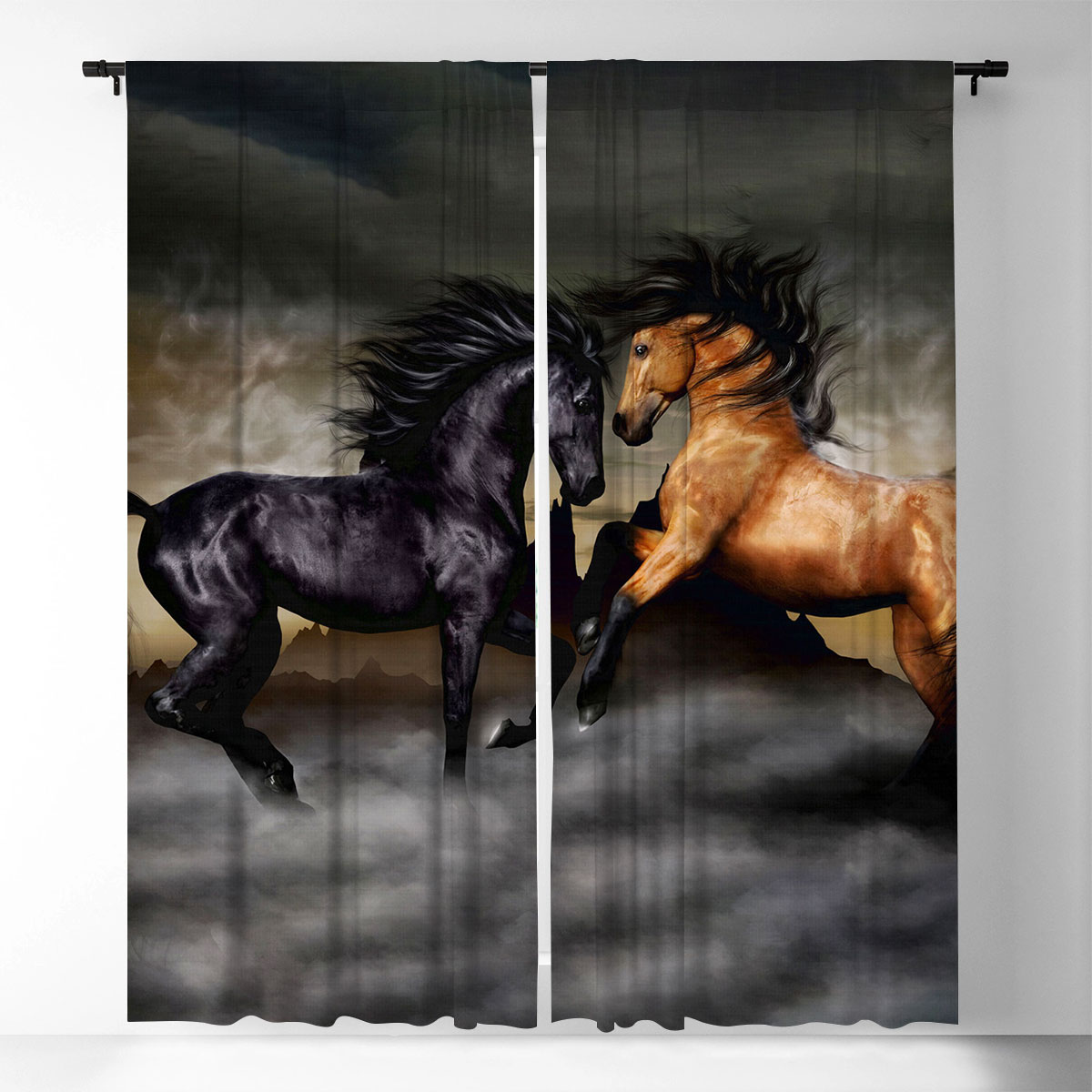Black And Brown Horse Window Curtain