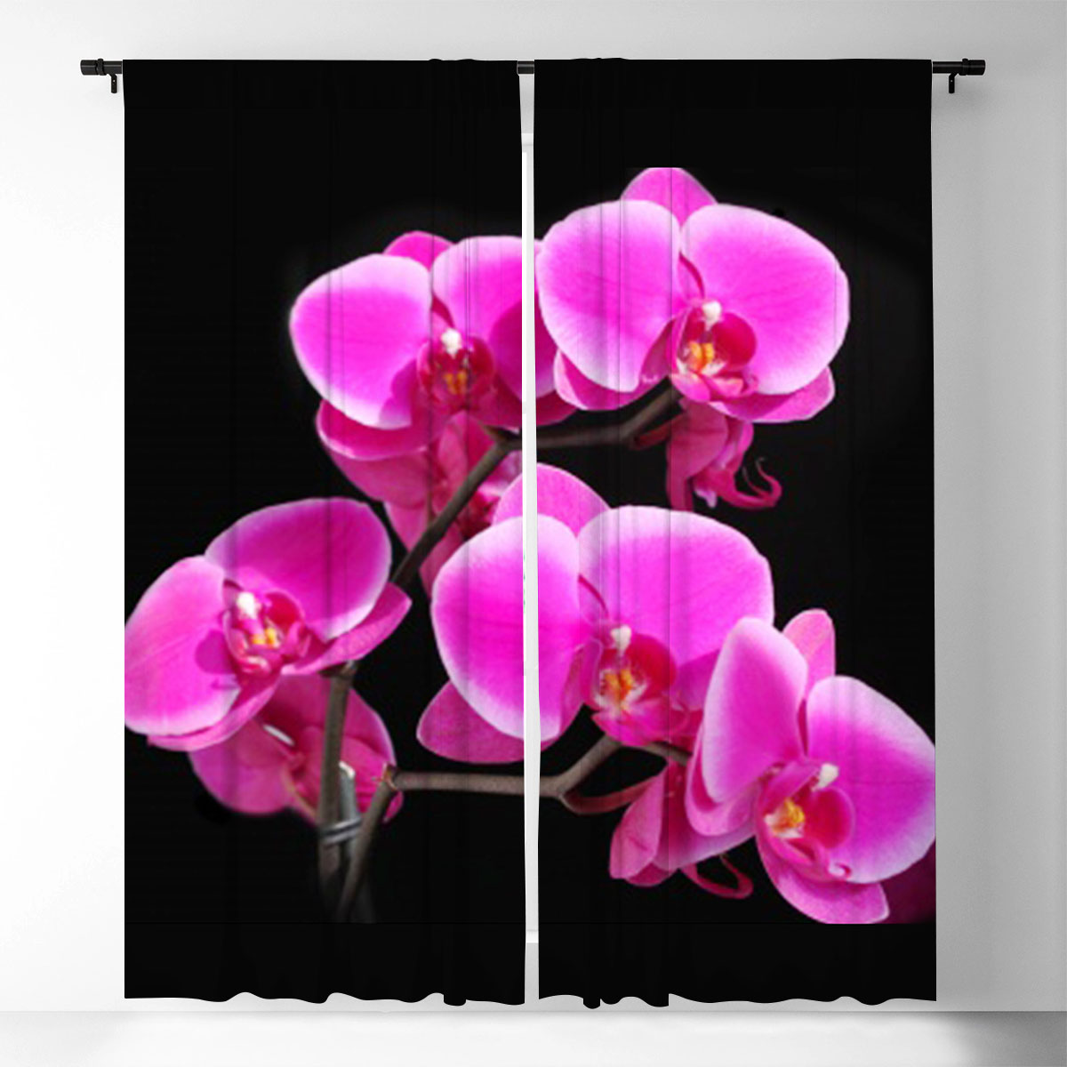 Black And Pink Orchidd Window Curtain
