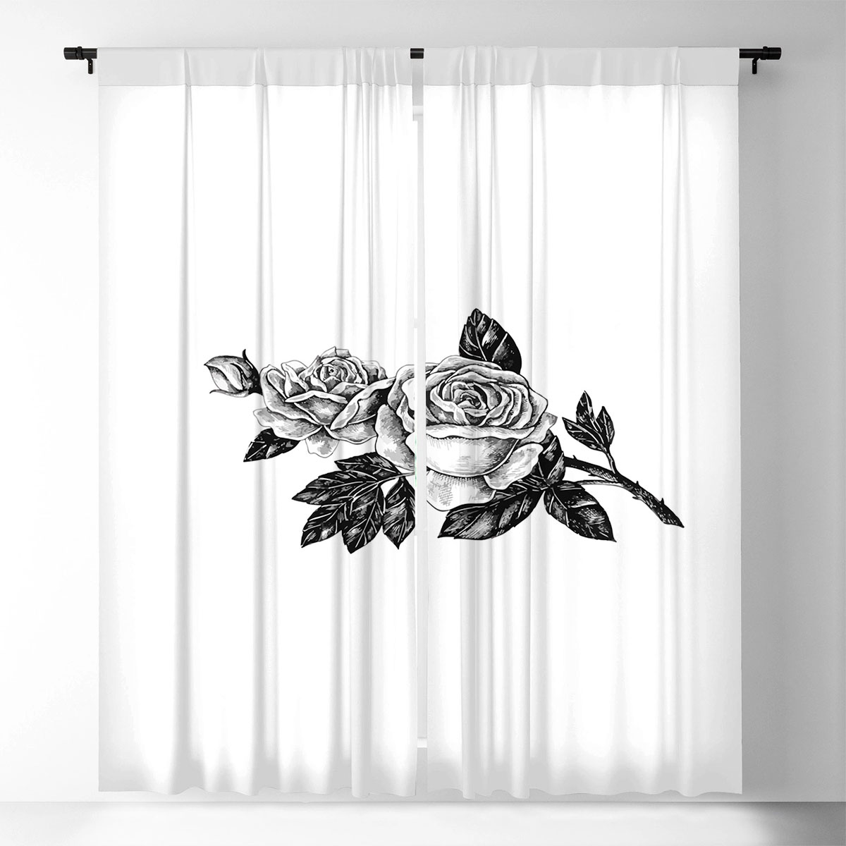 Black And White Rose Window Curtain