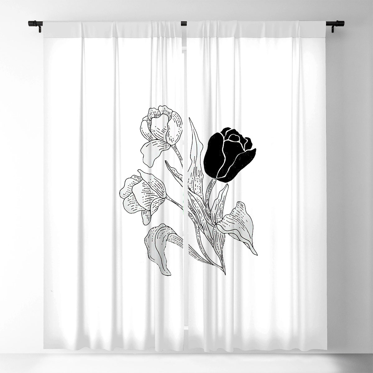 Black And White Tulip Window Curtain