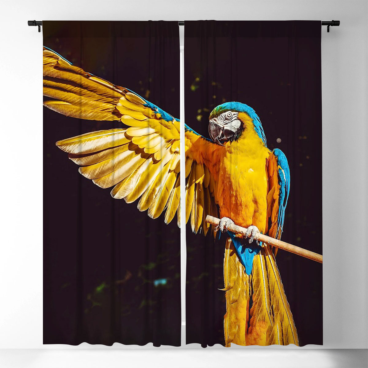 Black And Yellow Parrot Window Curtain