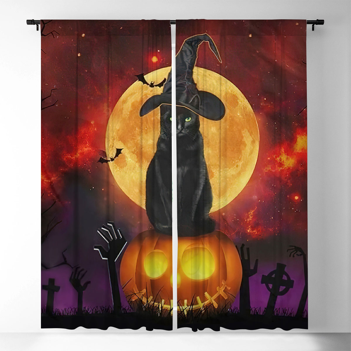 Black Cat Witch Window Curtain