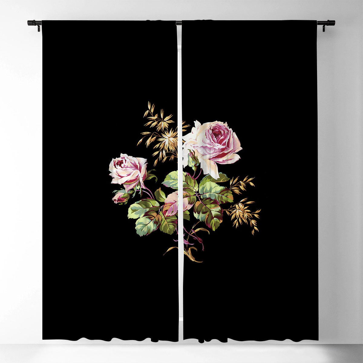 Black Peony Flower Window Curtain