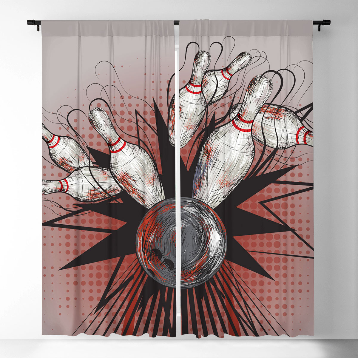 Black Red Bowling Window Curtain