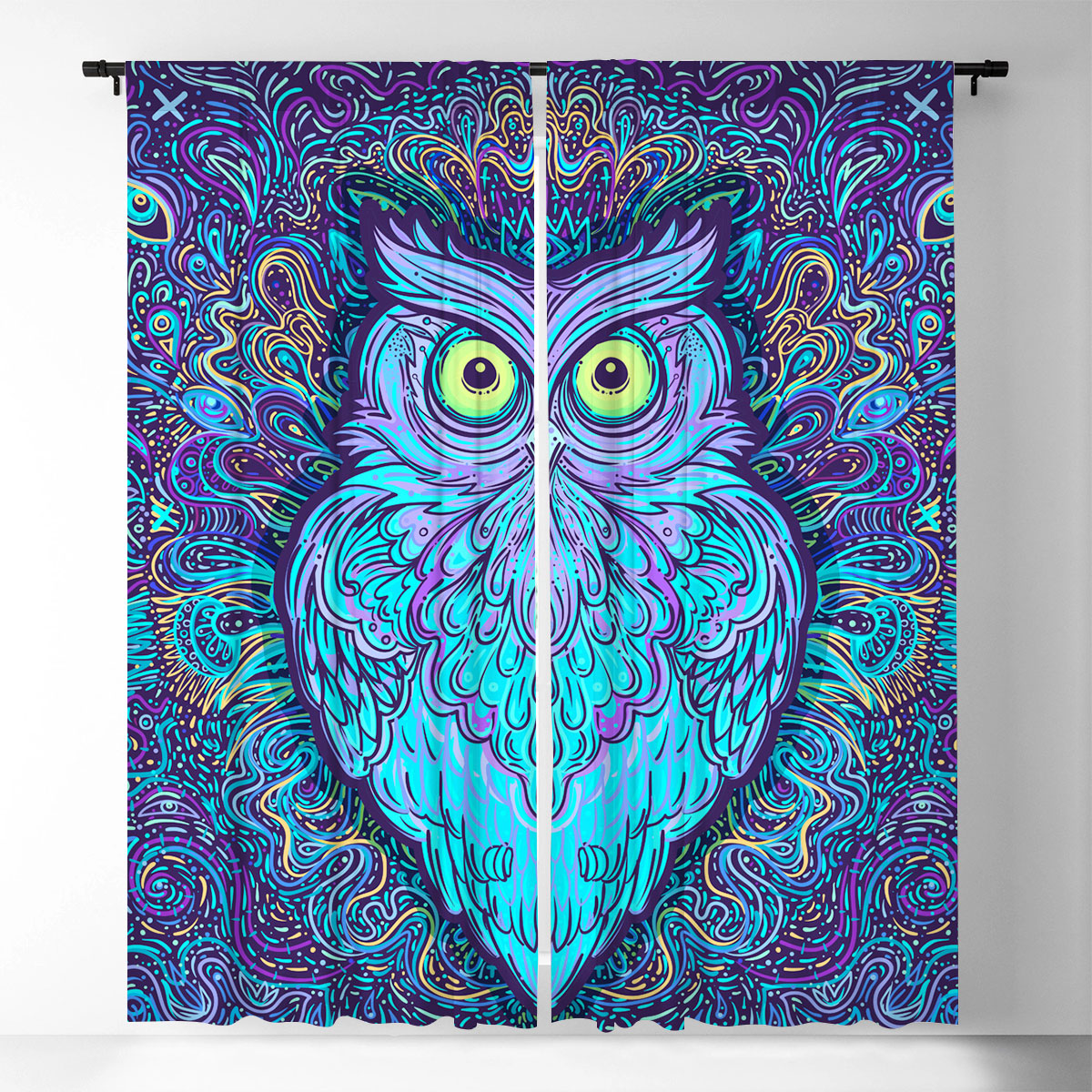 Blue Abstract Owl Window Curtain