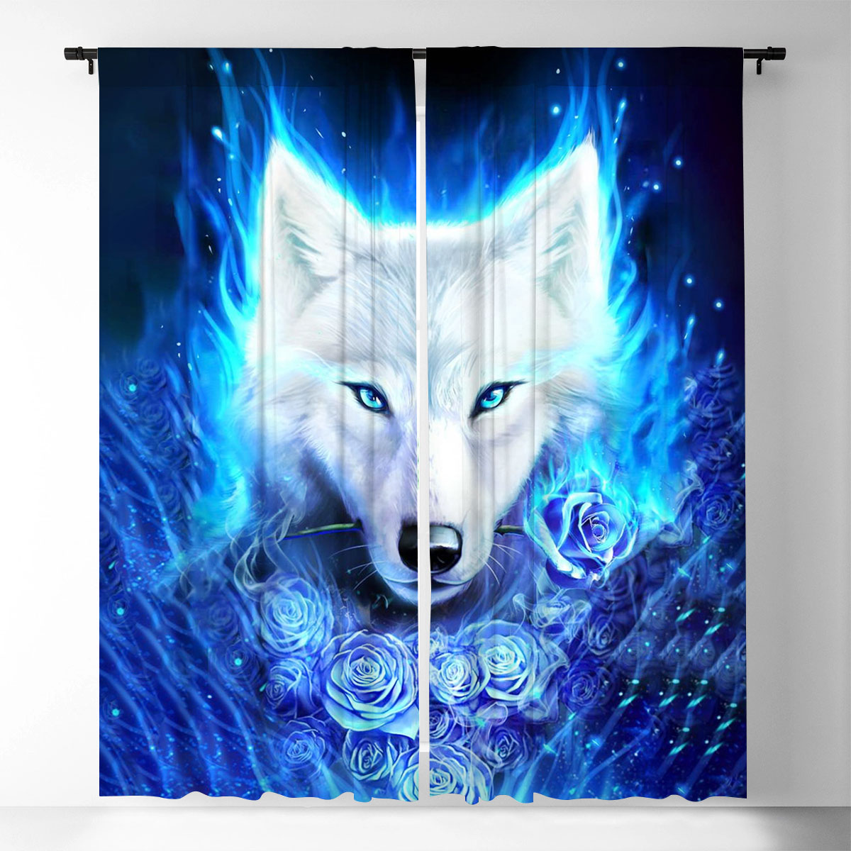 Blue Flower Wolf Window Curtain