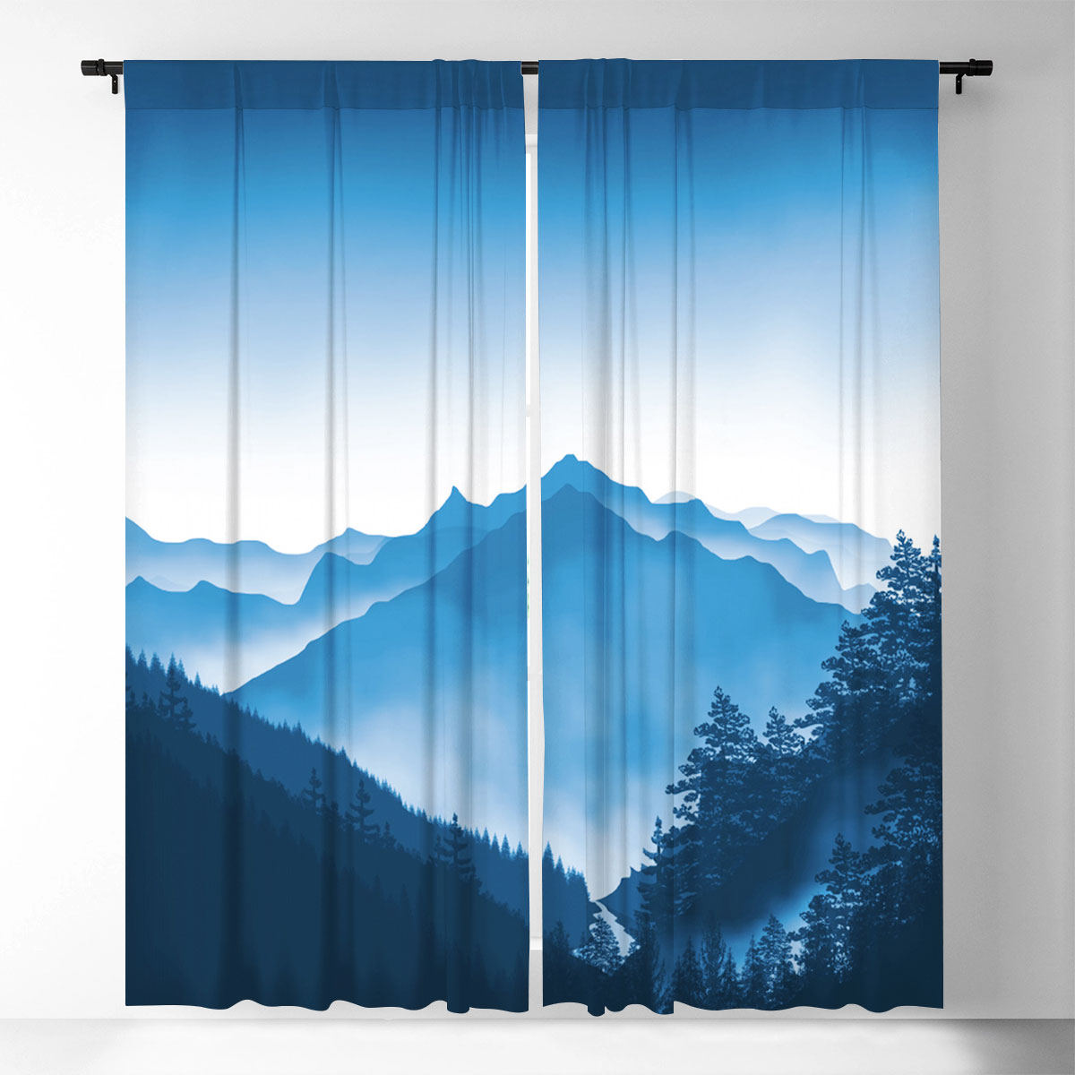 Blue Forest Mountain Window Curtain