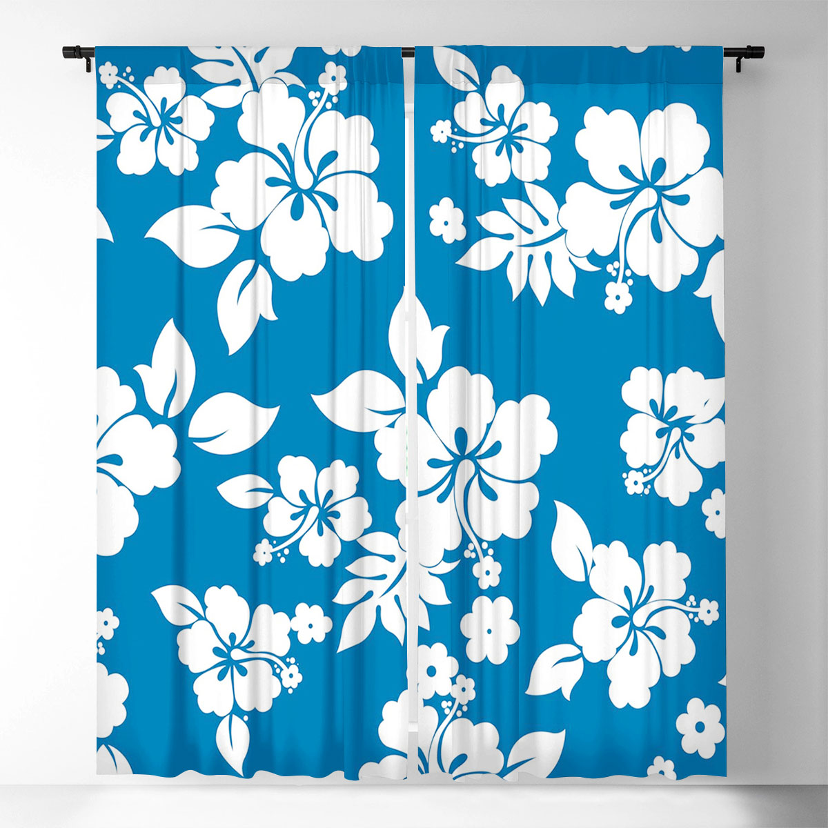 Blue Hawaii Hibiscus Window Curtain