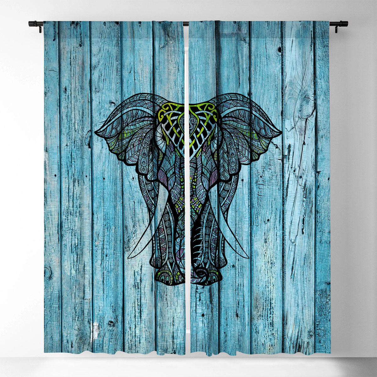 Blue Mandala Elephant Window Curtain