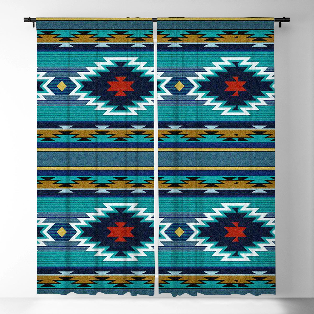 Blue Native American Window Curtain