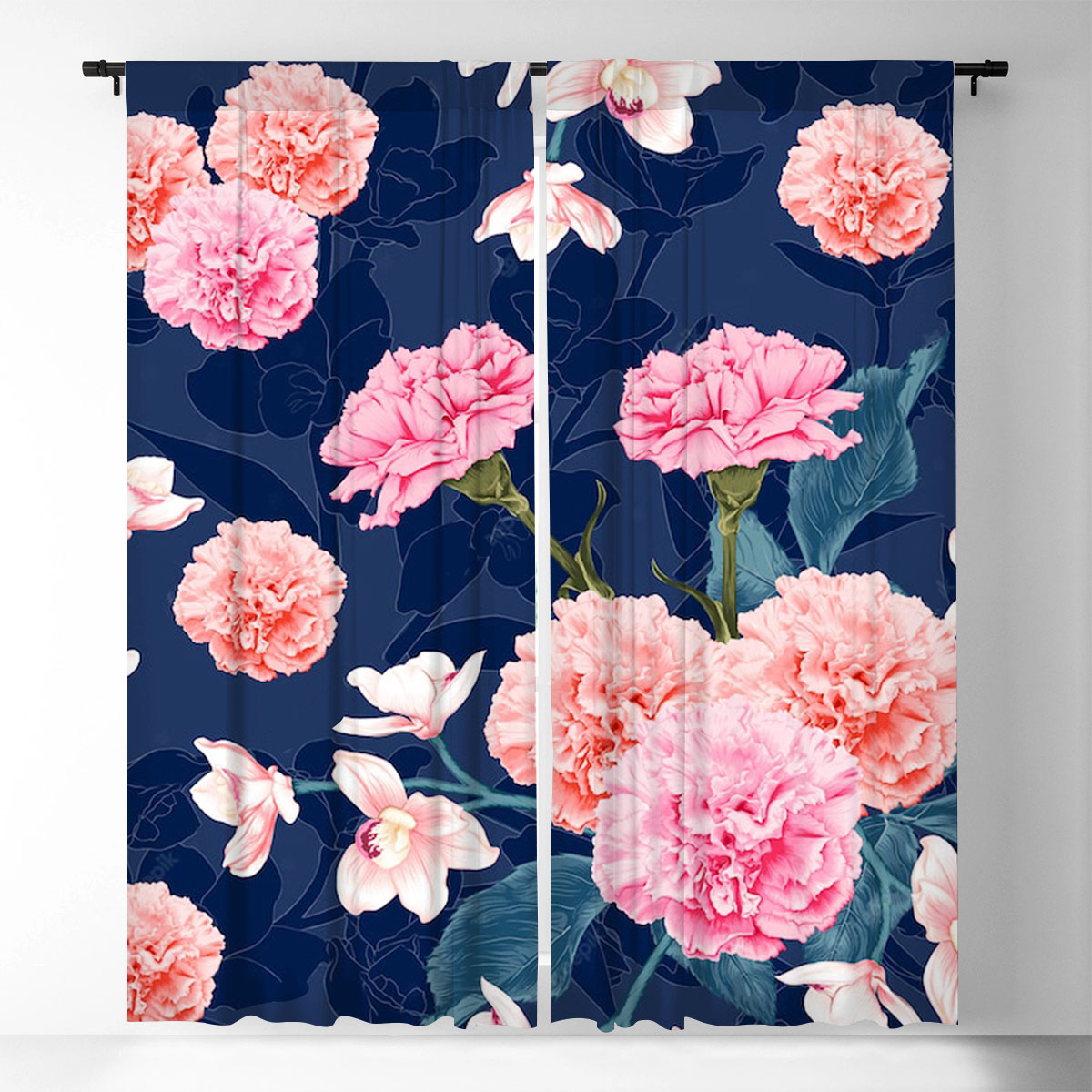 Blue Pink Carnations Window Curtain