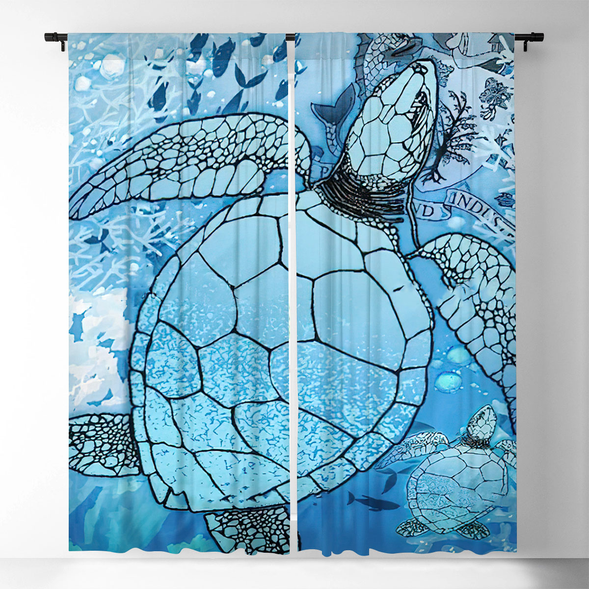 Blue Sea Turtle Window Curtain