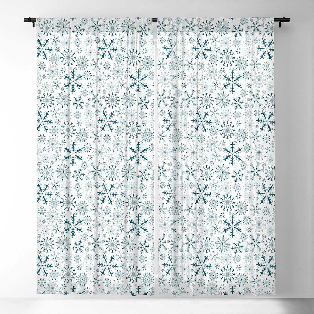 Blue Snowflakes Winter Window Curtain