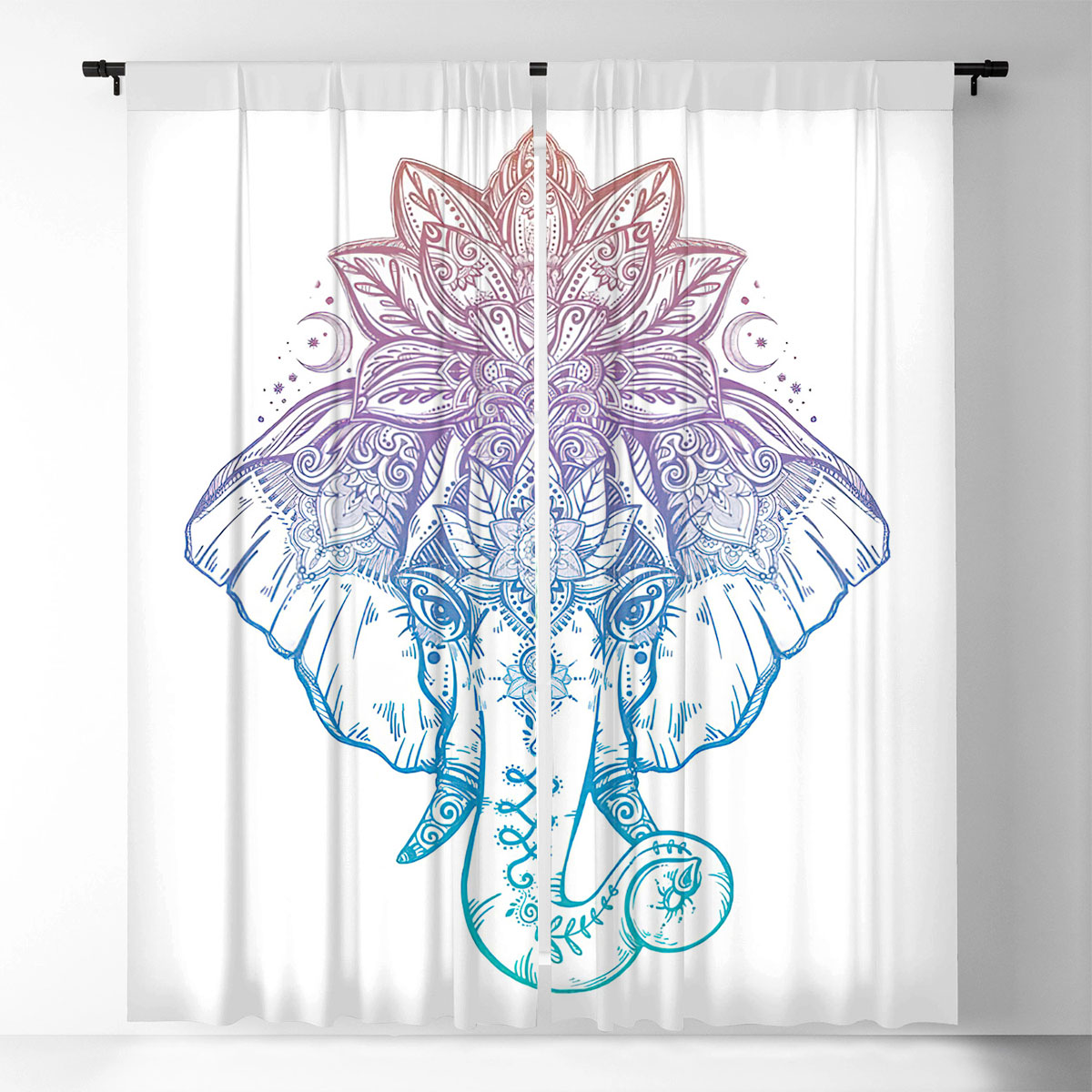 Boho Mandala Elephant Window Curtain