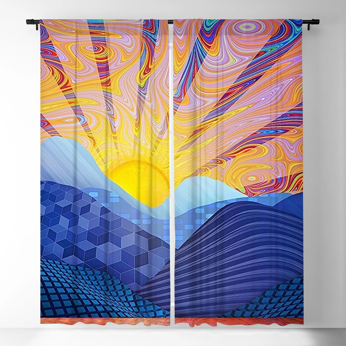 Psychedelic Sunrise Window Curtain