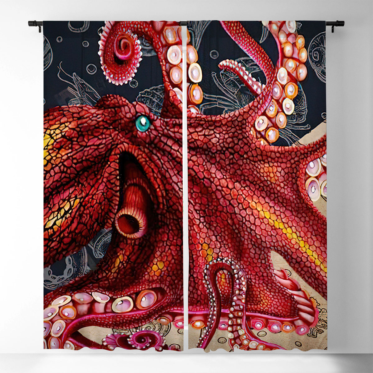 Red Monster Octopus Window Curtain