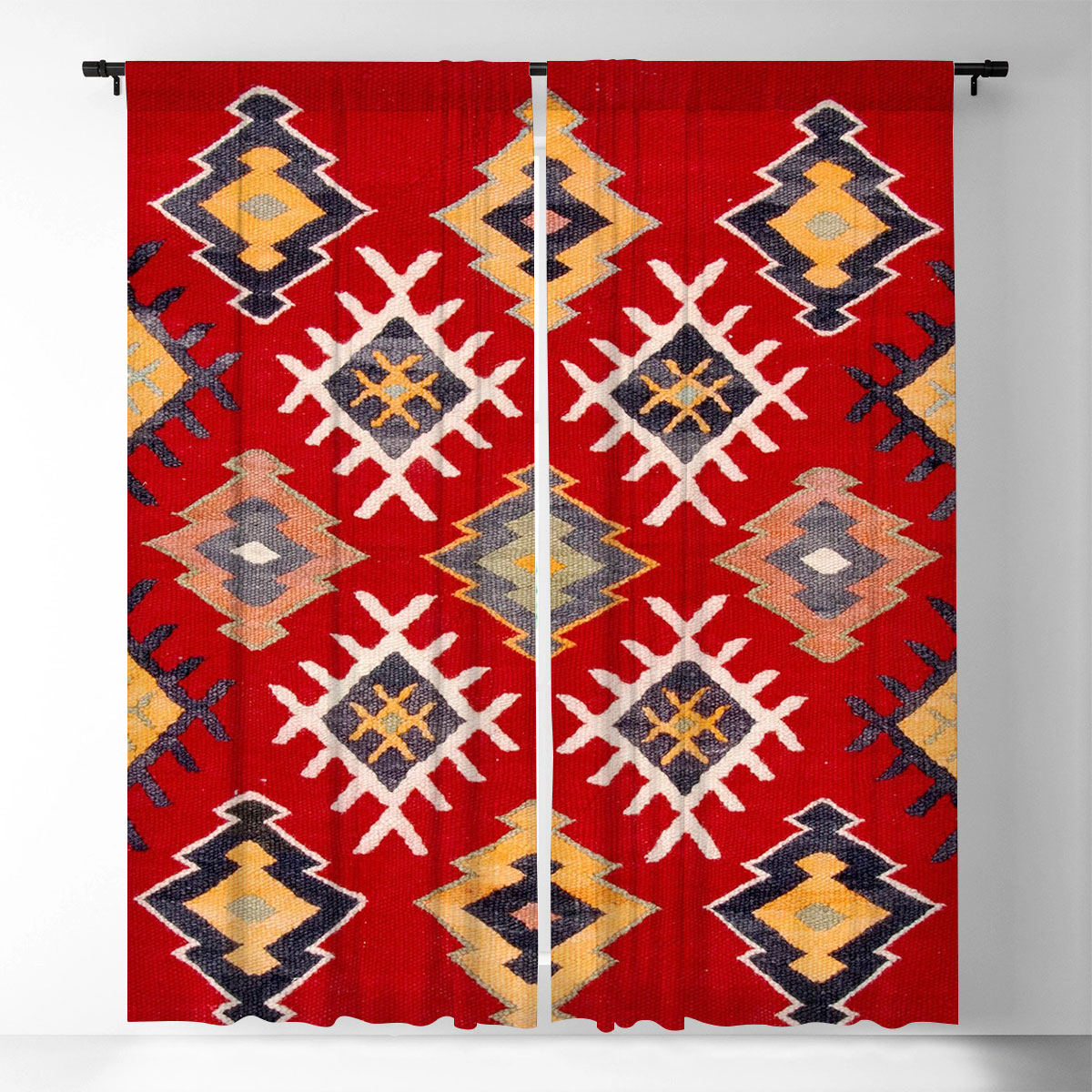 Red Native American Window Curtain