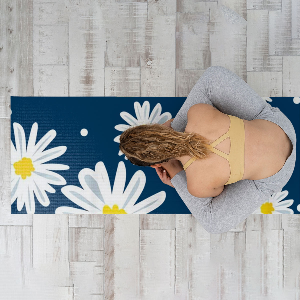 Abstract Daisy With Blue Yoga Mat