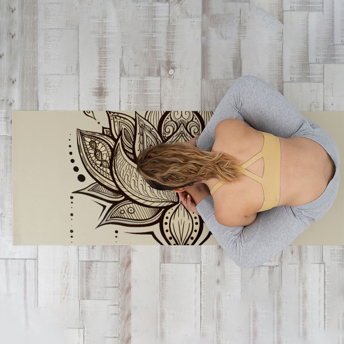Beige Lotus Yoga Mat