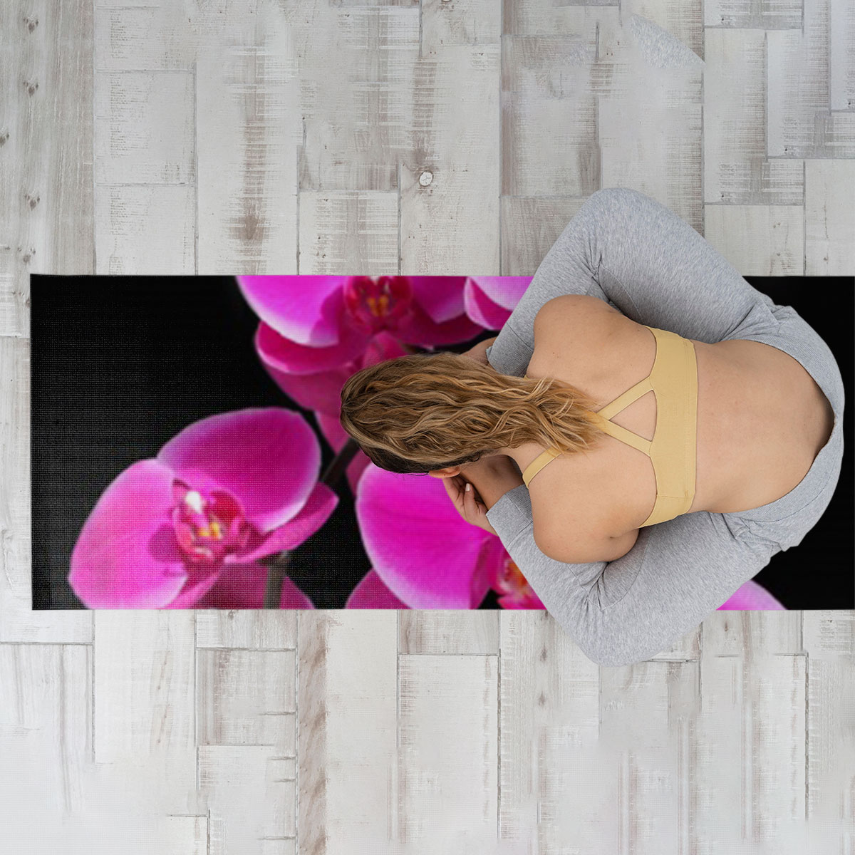 Black And Pink Orchidd Yoga Mat