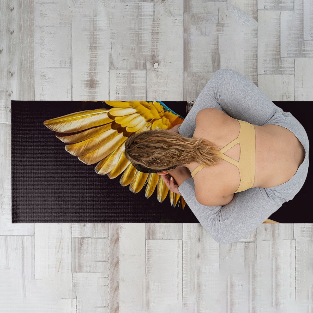 Black And Yellow Parrot Yoga Mat