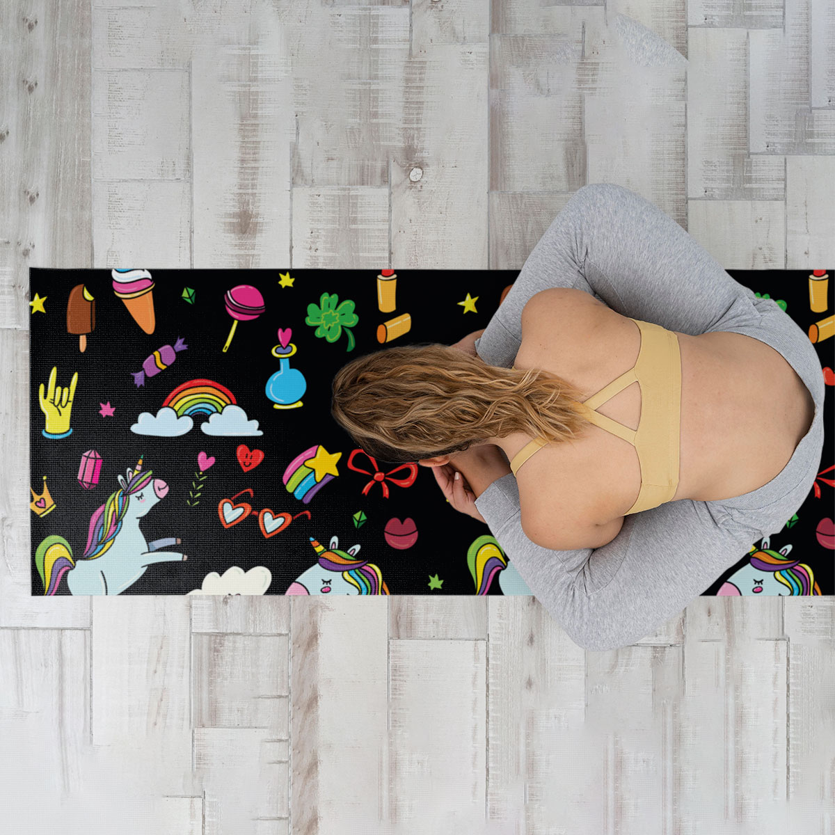 Black Girly Unicorn Yoga Mat