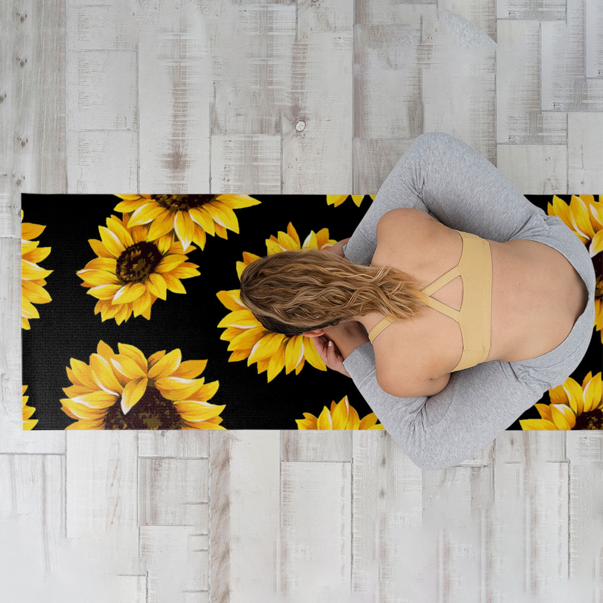 Black Sunflower Yoga Mat