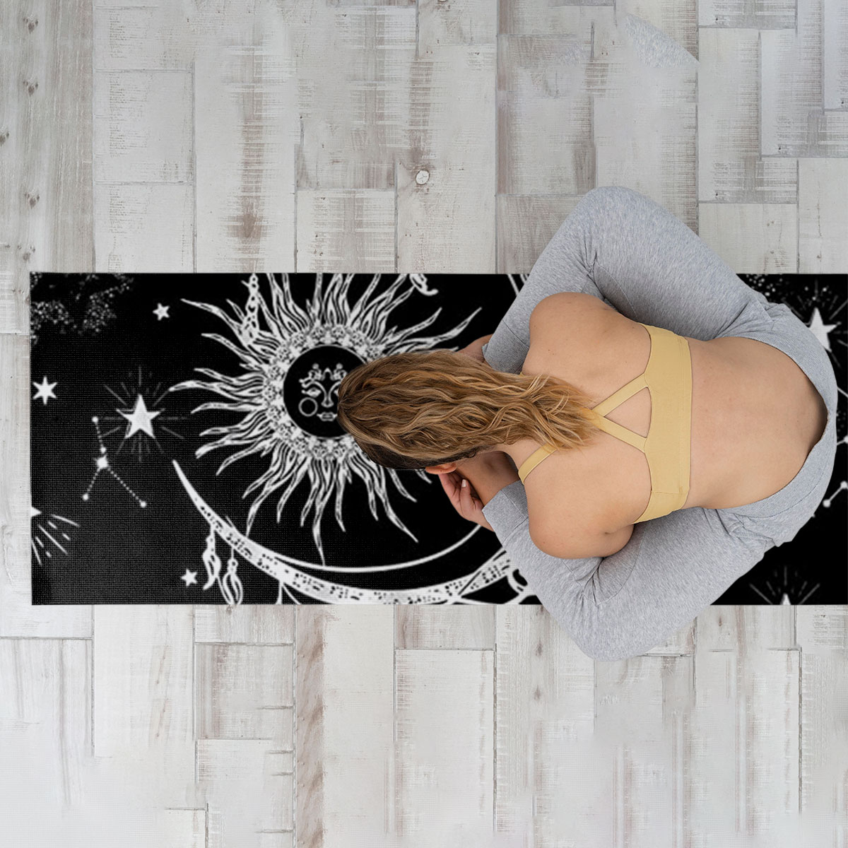Black White Bohemian Sun Moon Yoga Mat