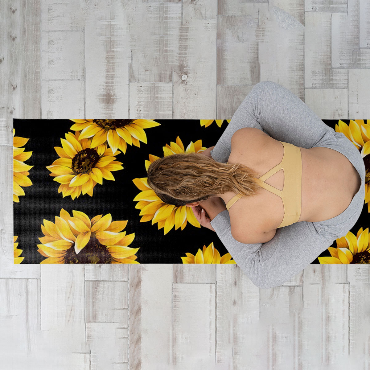 Black Yellow Sunflower Yoga Mat