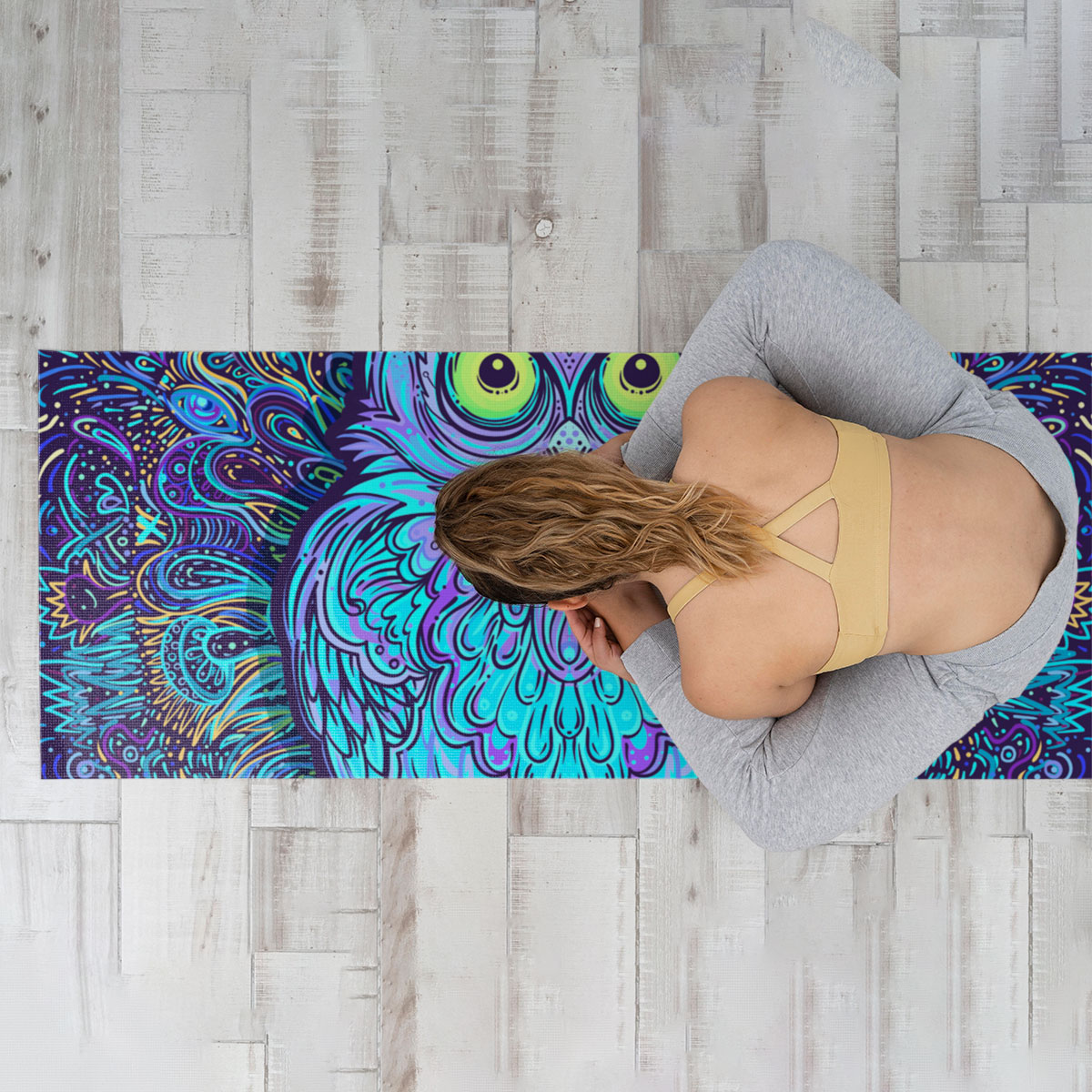 Blue Abstract Owl Yoga Mat