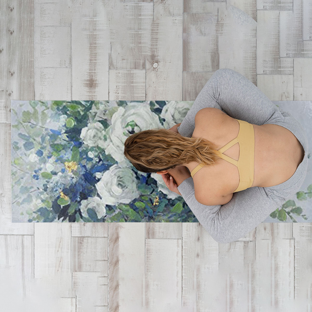 Blue And White Floral Yoga Mat