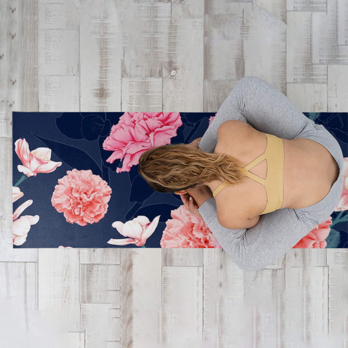 Blue Pink Carnations Yoga Mat