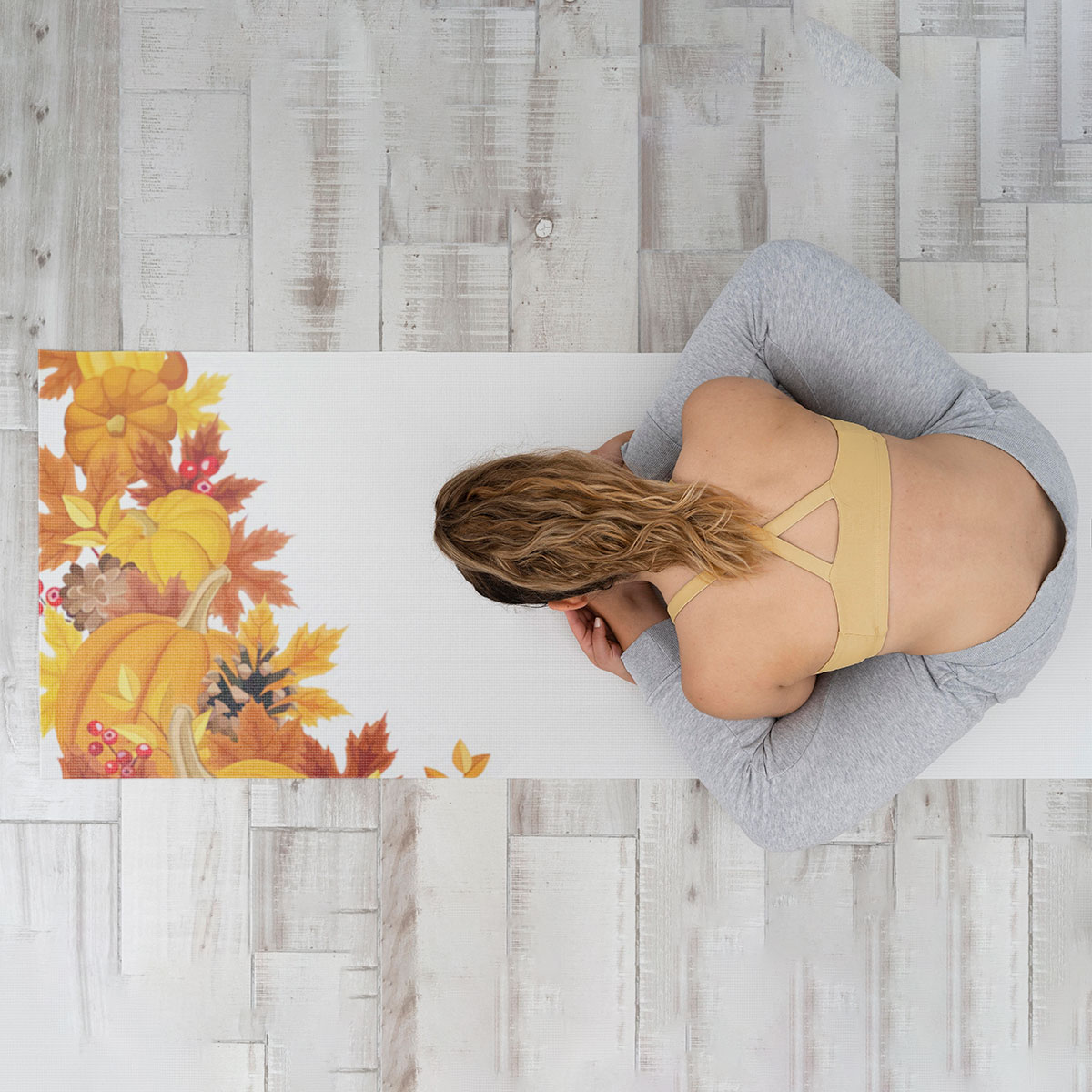 Pumpkin Autumn Leaves Yoga Mat