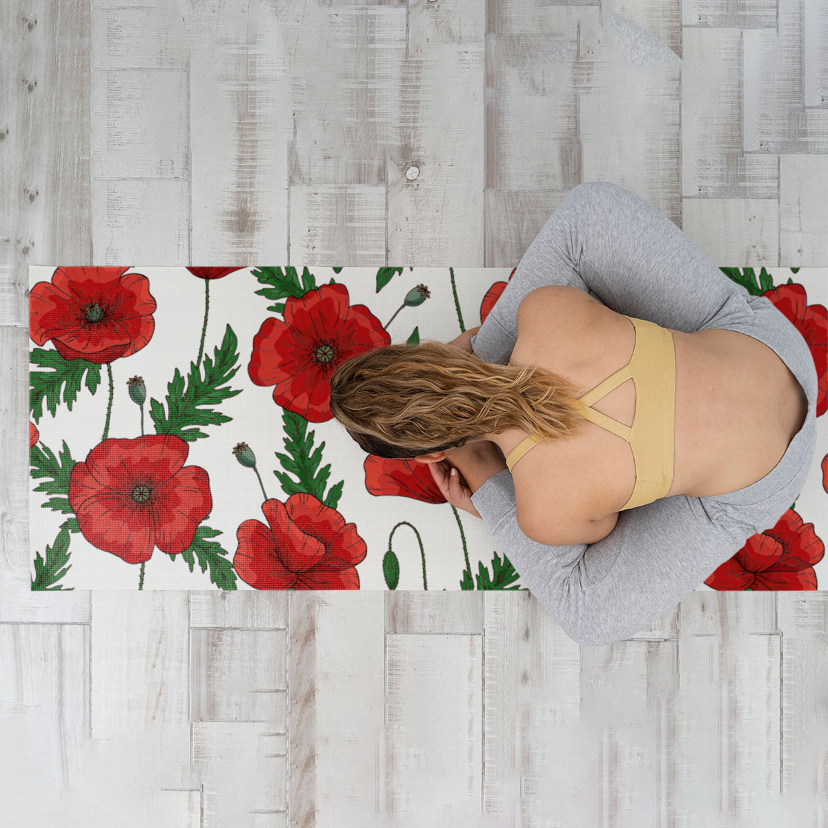 Red Poppies Flower Yoga Mat