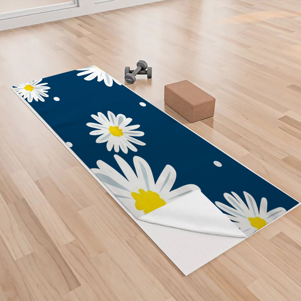 Abstract Daisy With Blue Yoga Towels