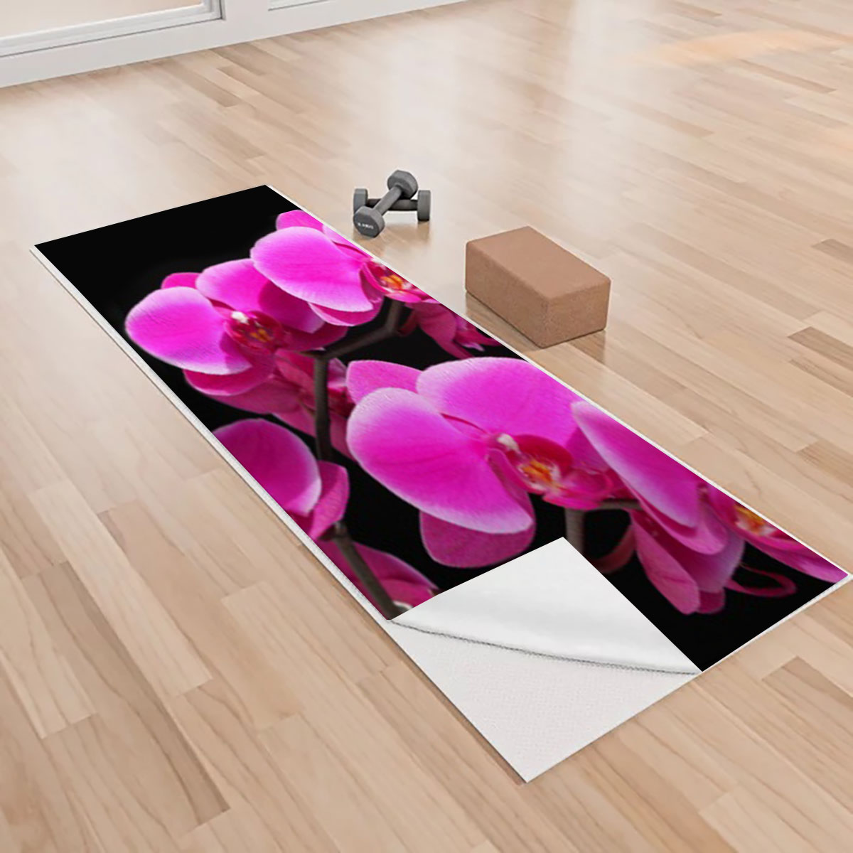 Black And Pink Orchidd Yoga Towels