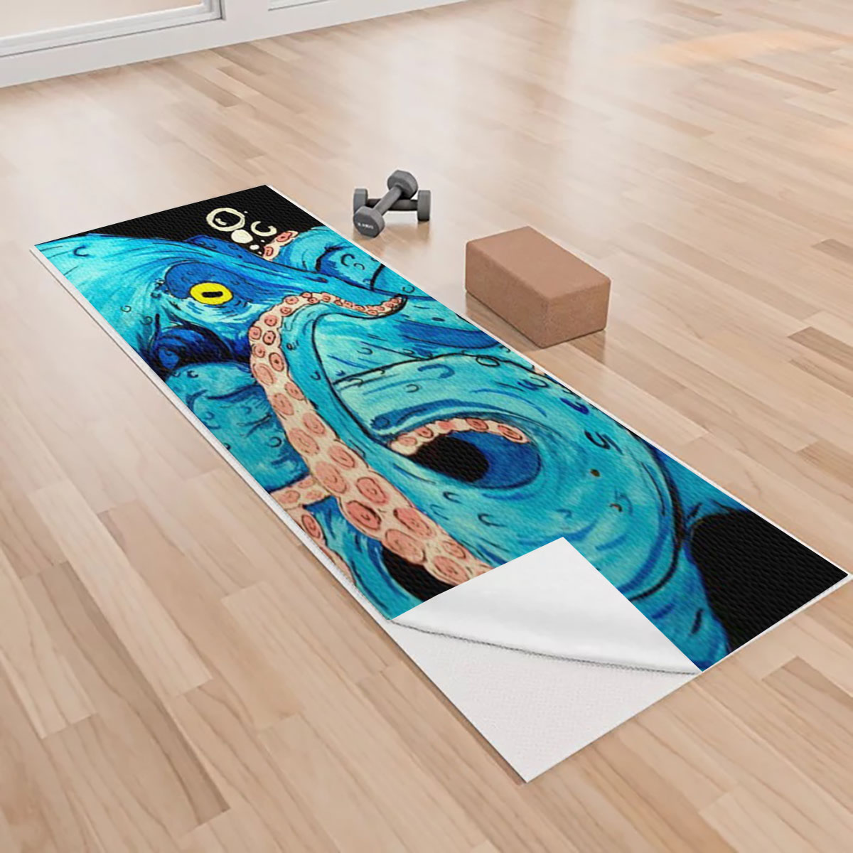 Black Blue Octopus Yoga Towels