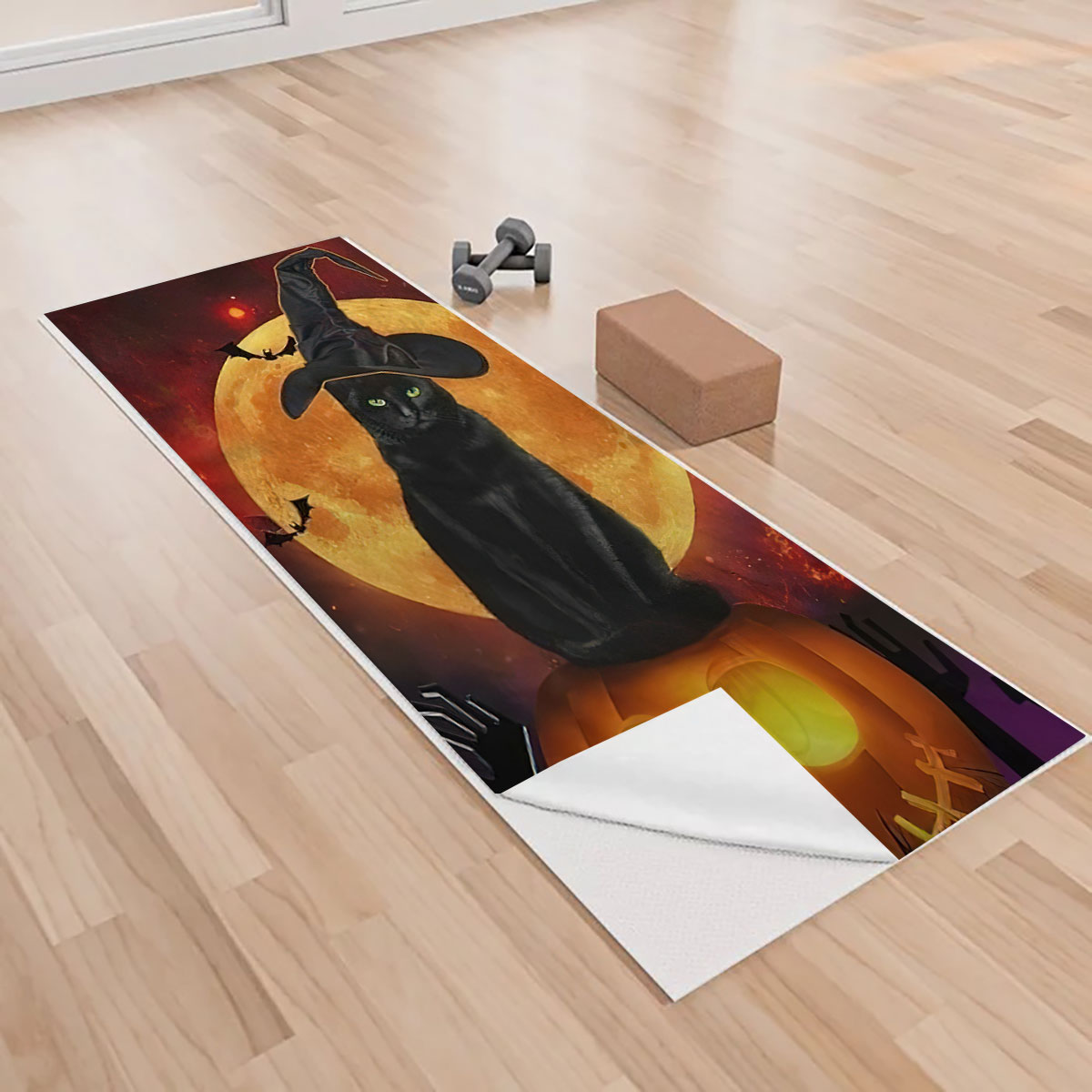 Black Cat Witch Yoga Towels