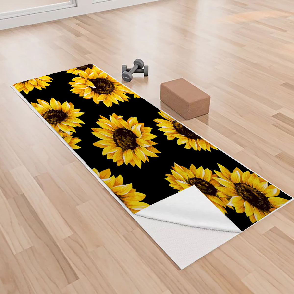 Black Sunflower Yoga Towels