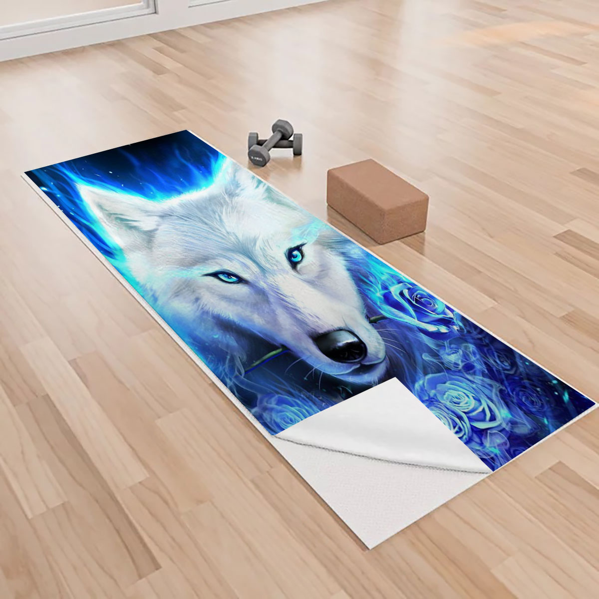 Blue Flower Wolf Yoga Towels