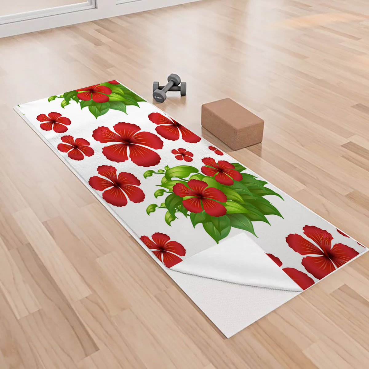 Red Hibiscus Yoga Towels