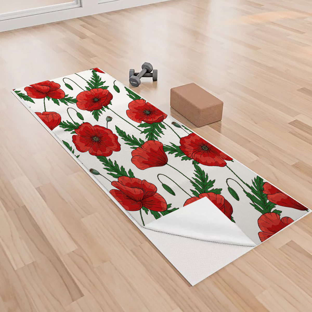 Red Poppies Flower Yoga Towels
