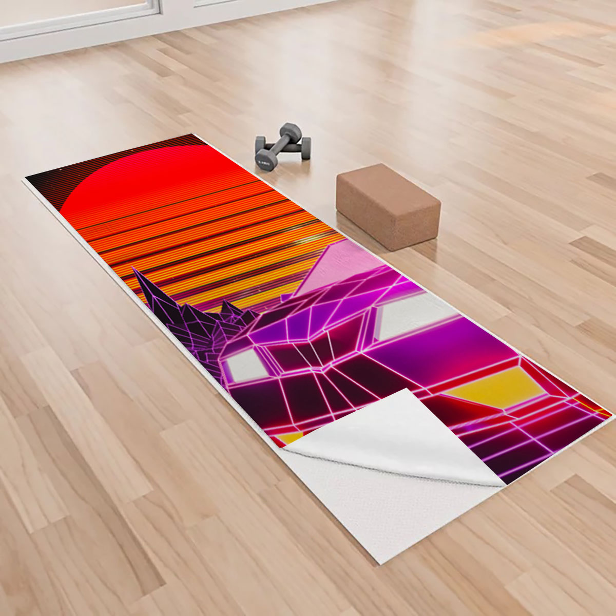 Retro Car In The Sunset Yoga Towels