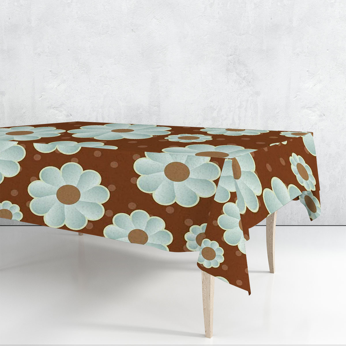 Brown And Blue Retro Daisy Rectangle Tablecloth