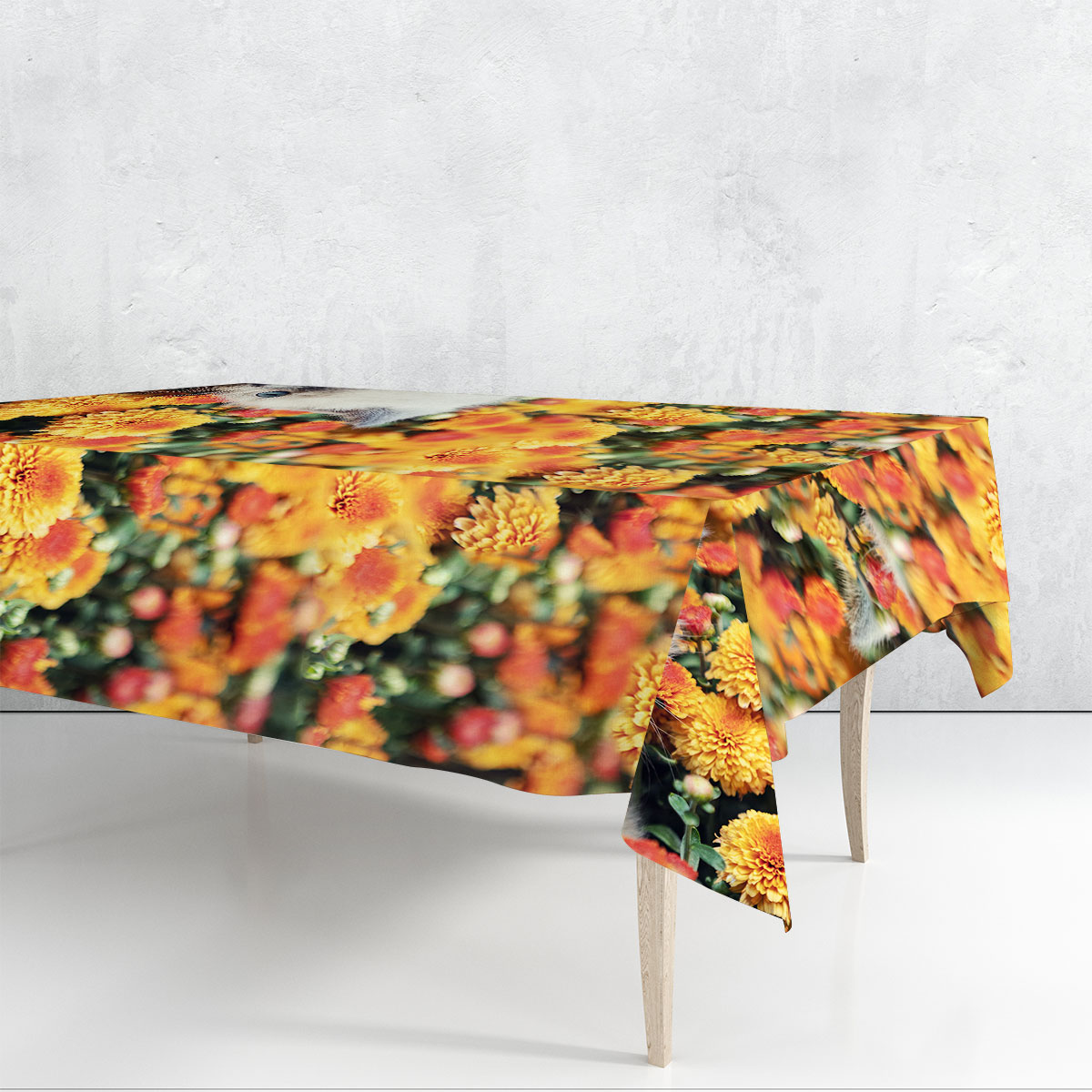 Cat And Flower Rectangle Tablecloth