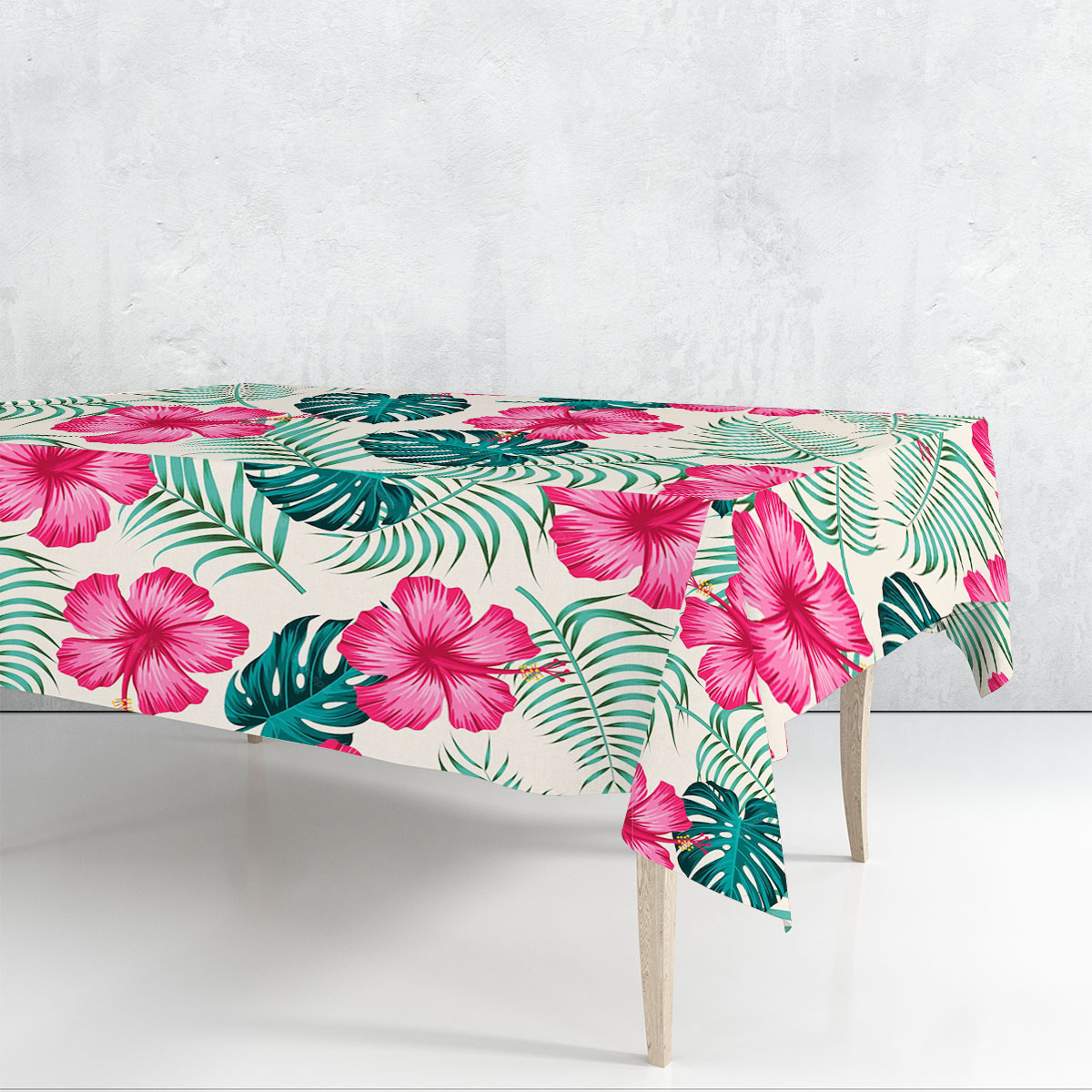 Classic Tropical Pink Hibiscus Rectangle Tablecloth